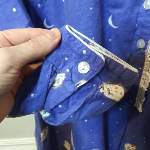 Lanz of Salzburg Harry Potter Style White Owl Patterned Purple Flannel Nightgown - Picture 5 of 12